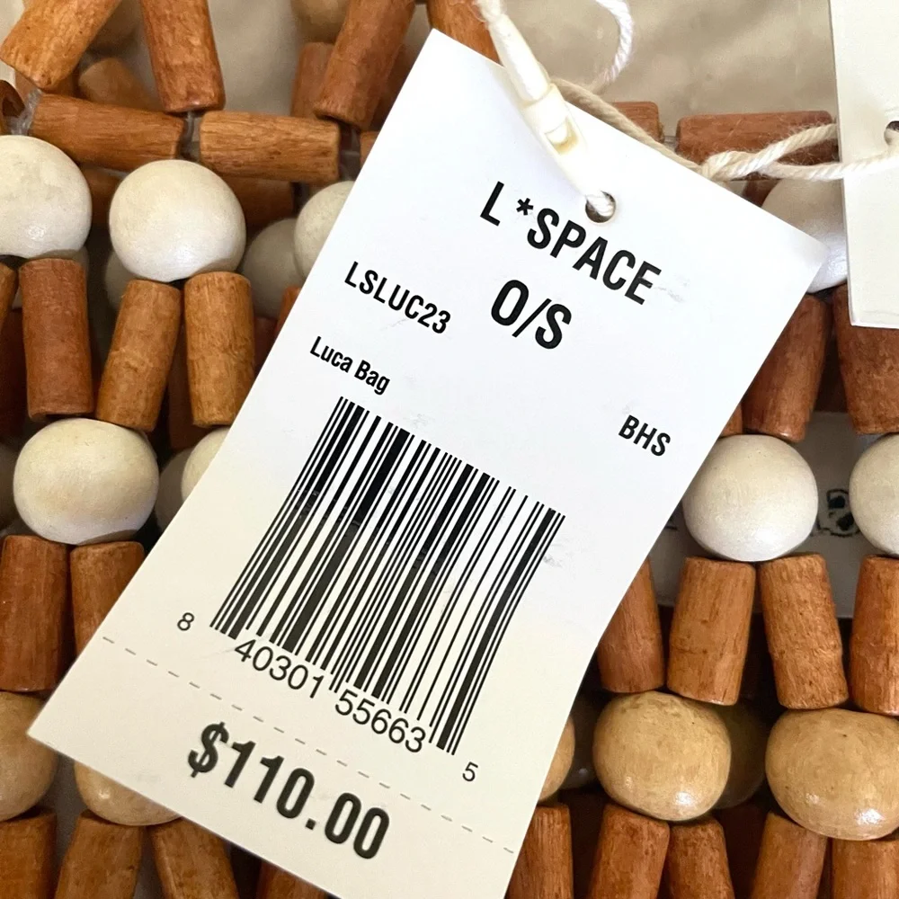 NWT l*space Wooden Bead Hobo Bag in Natural and Cream - Picture 8 of 10